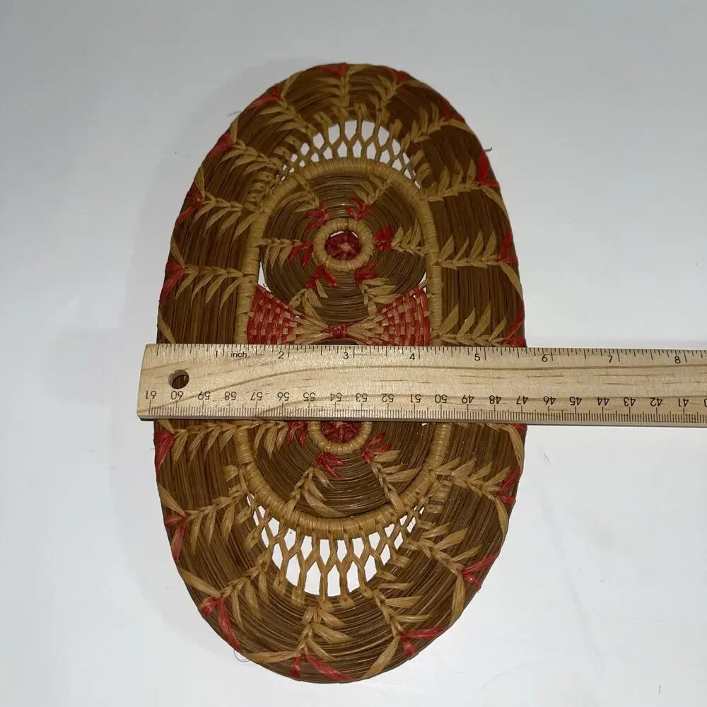 Handmade Native American Pine Needle Basket & Trivet Set‎ - Pink Stitch